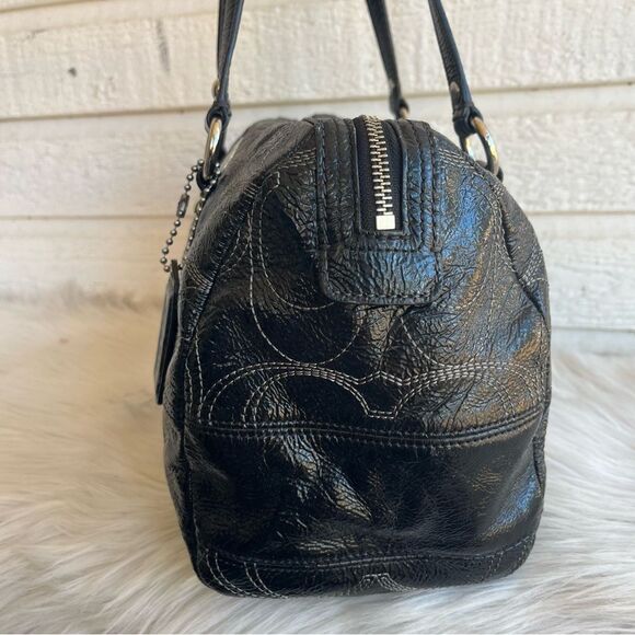 COACH Black Y2K Patent Stripe Boston Signature Tote Shoulder Bag - Picture 2 of 10
